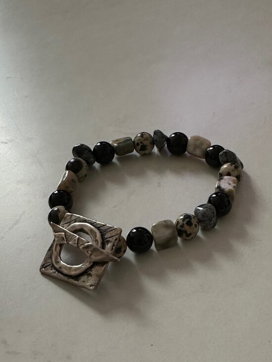 Jewelry - Boho Earthy Gemstone Bracelet | Hammered Silver Toggle Clasp | Boutique Find